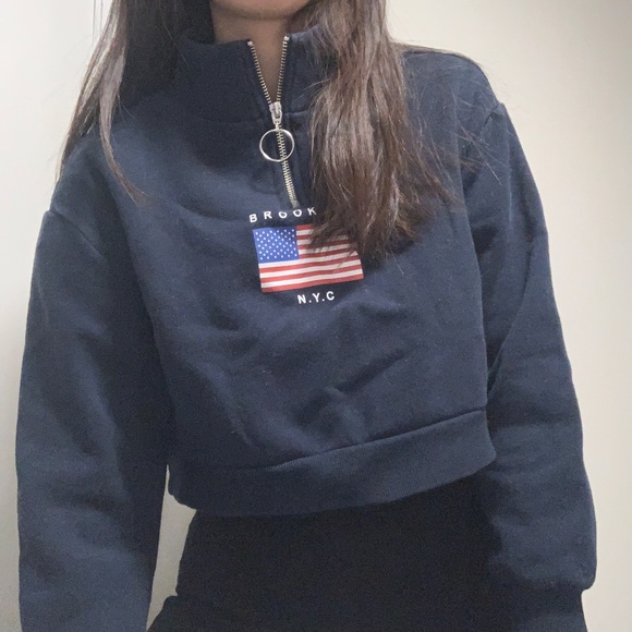 Forever21 Brooklyn NY Crop Quarter Zip - Picture 1 of 1